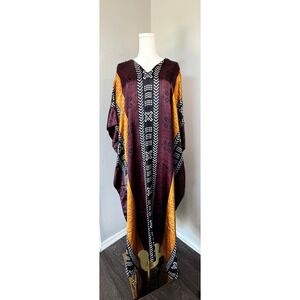 Winlar Maxi Caftan Burgundy Loose Fit One Size Boho